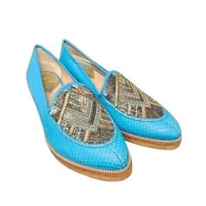 Femmes Sans Peur womens shoes 8.5 TRIXY LAGUNA Blue embellished leather loafers
